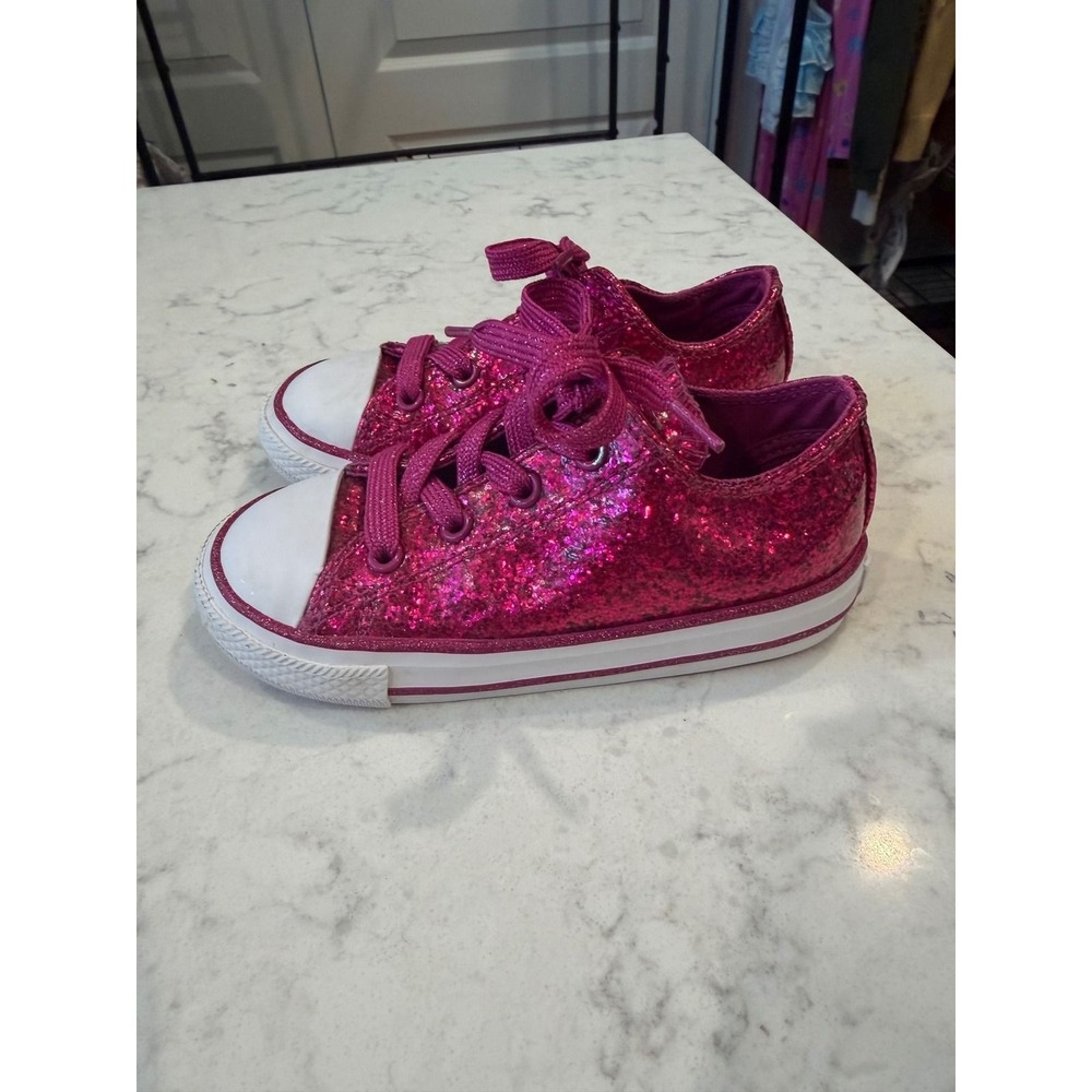Converse Chuck Taylor All Star Pink Glitter Low Top Sneakers 764691C Kids 9